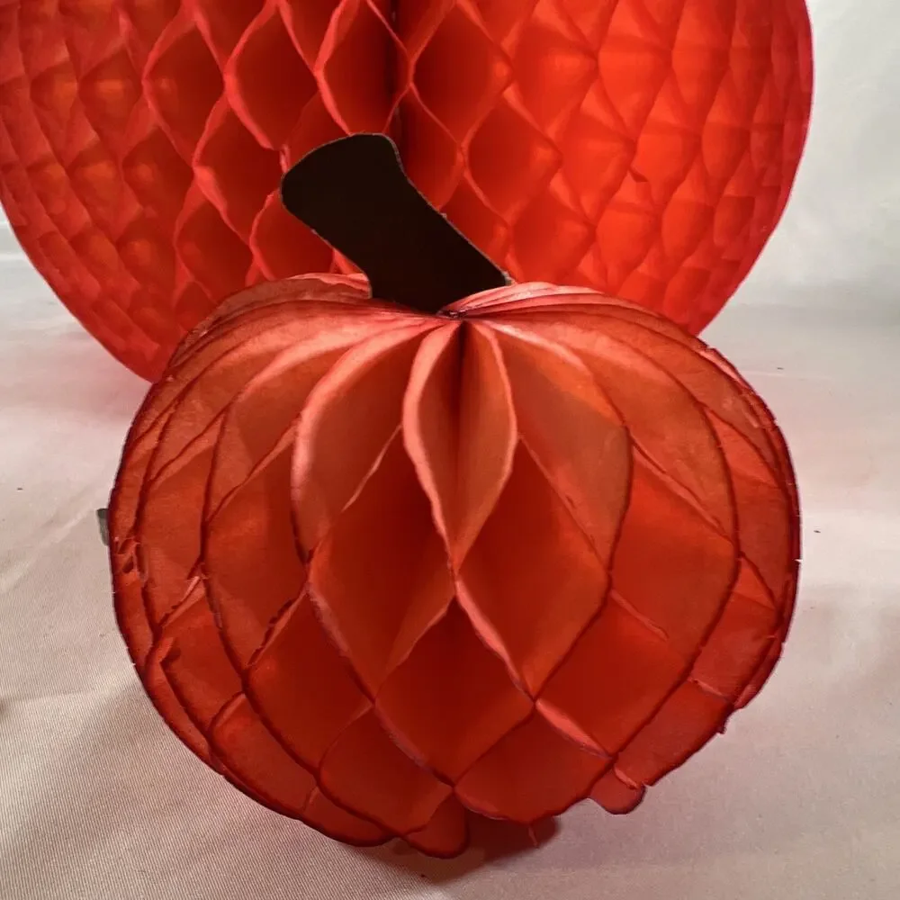 Vintage Danish Designs Set of 5 Orange Honeycomb Tissue Pumpkins Made in Denmark